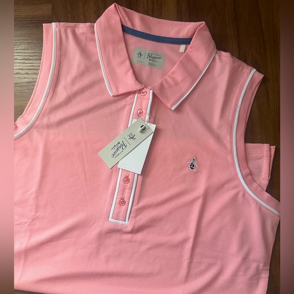 An Original Penguin Women’s Golf Polo Tank Sleeveless Pink L XS NWT - Picture 1 of 6